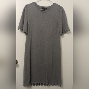 Banana Republic Relaxed Gray Sweater Dress with Pom Pom Hem | Size Small